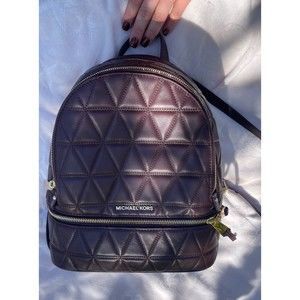 Michael Kors Rhea Medium Quilted Leather Backpack Brown Maroon Wine Barolo